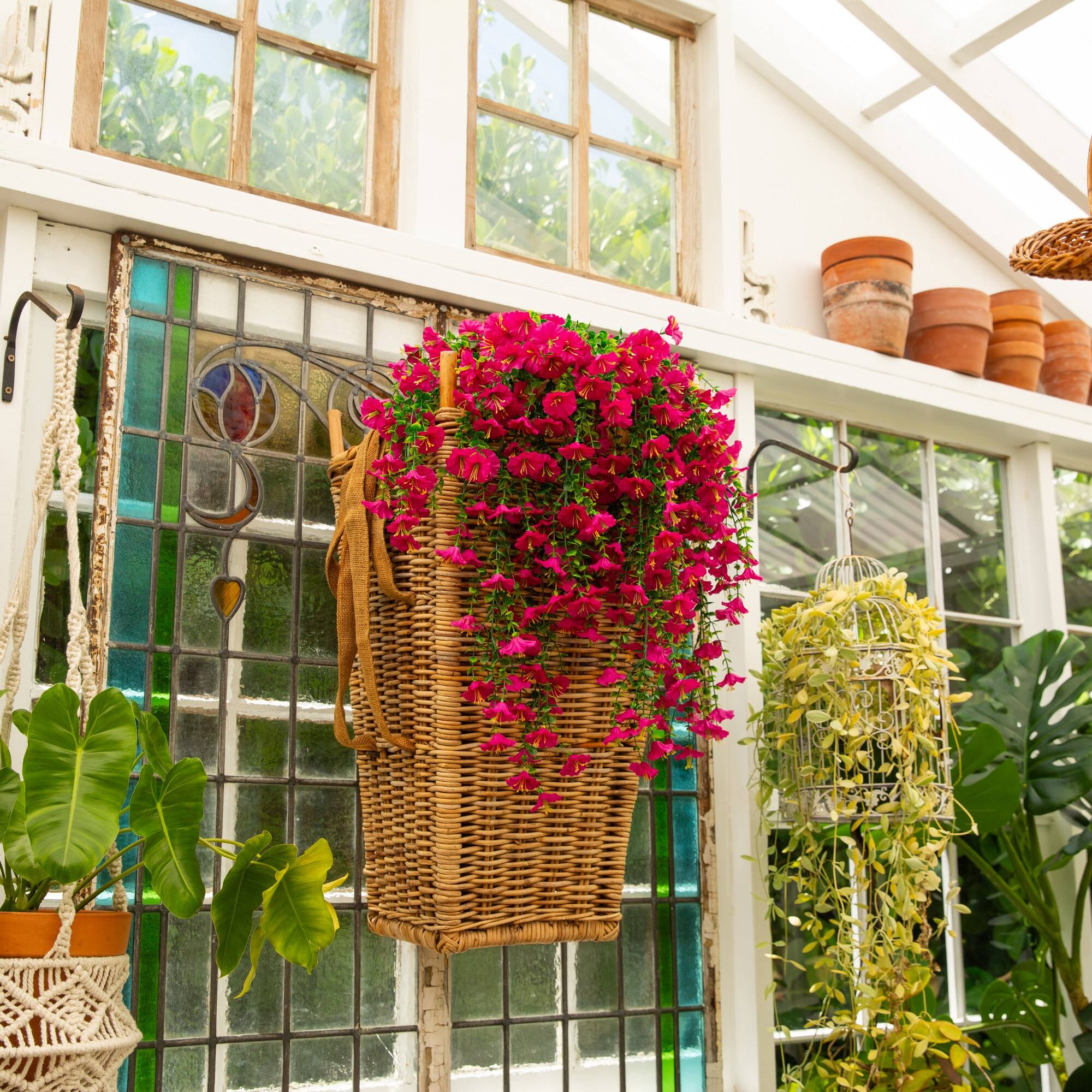 30" UV Resistant Artificial Morning Glory Hanging Plants
